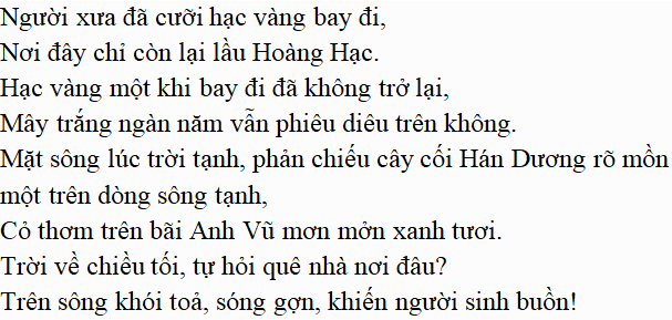 Bài thơ: Lầu Hoàng Hạc - Nội dung Lầu Hoàng Hạc