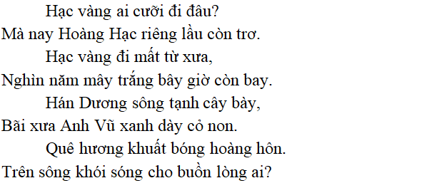 Bài thơ: Lầu Hoàng Hạc - Nội dung Lầu Hoàng Hạc