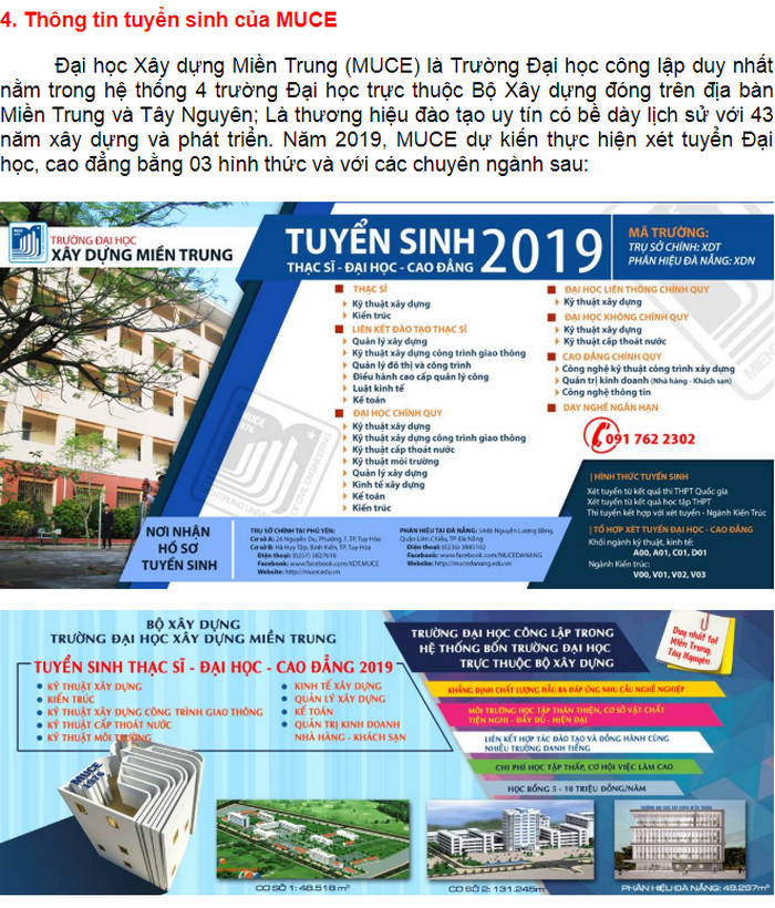 Dai hoc Xay Dung Mien Trung cong bo phuong an tuyen sinh nam 2019