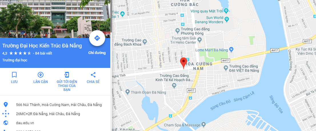 Bản đồ Đại học Kiến trúc Đà Nẵng - Cơ sở 2