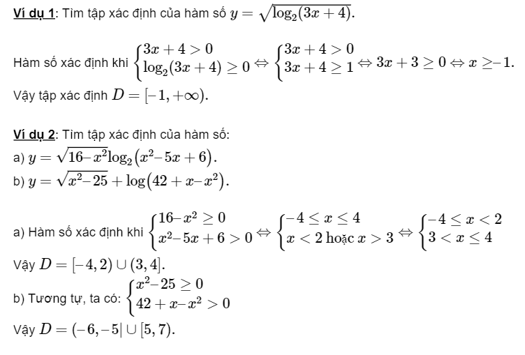 Ví dụ về tìm tập xác định hàm số logarit