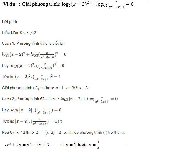 Ví dụ giải phương trình logarit đưa về cùng cơ số