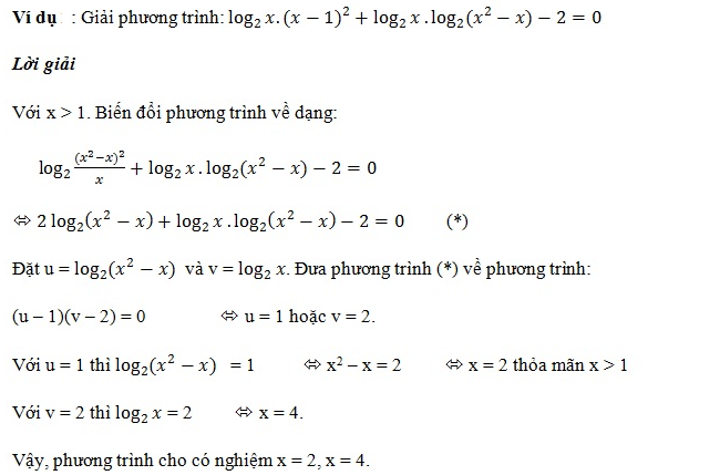 Ví dụ giải phương trình logarit bằng cách đặt ẩn phụ