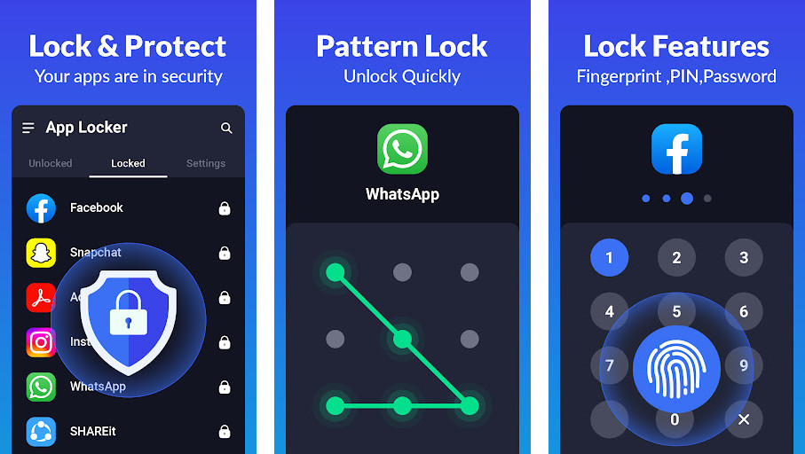 App Lock - Lock Apps, Pattern - Khóa ứng dụng, Mở khóa bằng mẫu hình, Bảo vệ quyền riêng tư
