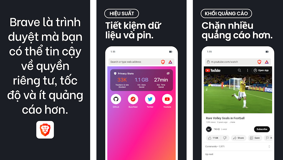 Brave Browser - Duyệt web riêng tư và an toàn, Chặn quảng cáo và trình theo dõi