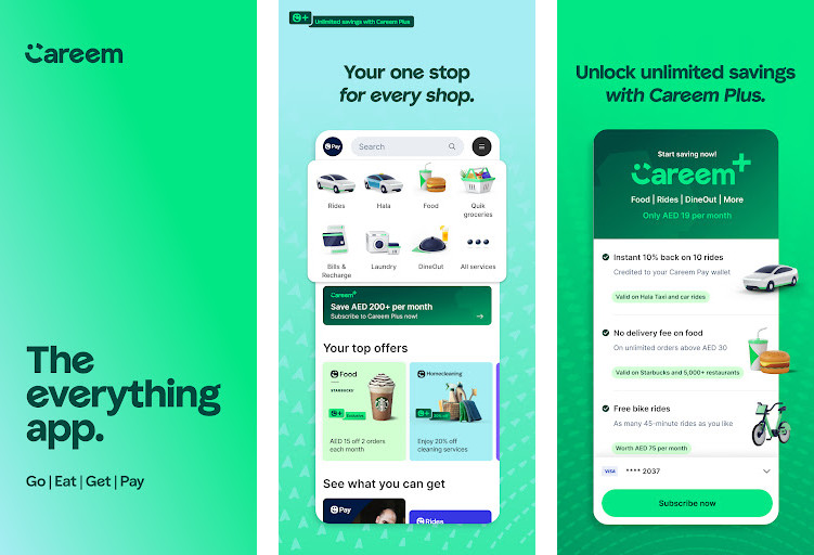 Careem - Nhiều loại xe, Thanh toán linh hoạt, Chương trình khách hàng thân thiết