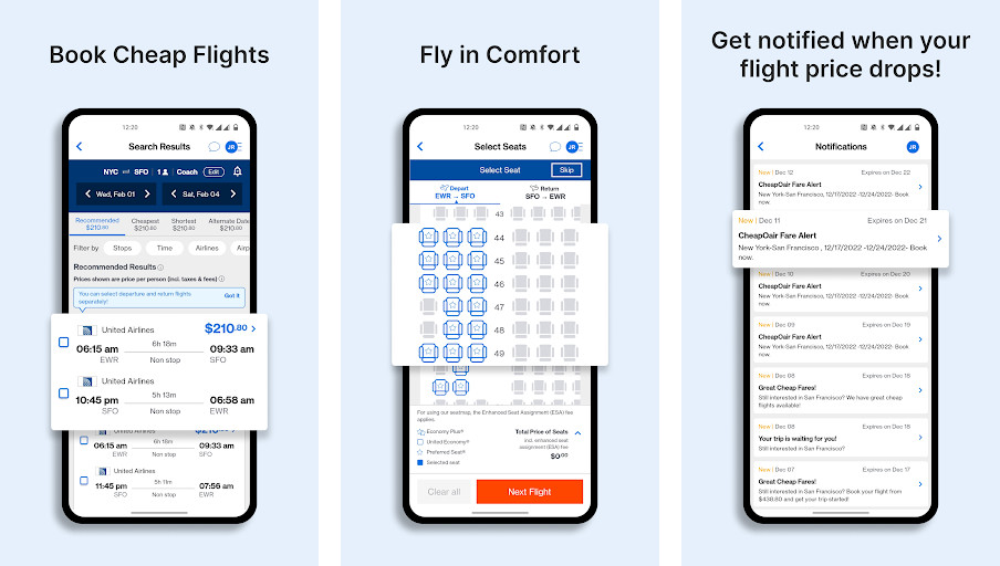 Cheapair - Tìm các chuyến bay giá rẻ và ưu đãi, Đặt chuyến bay trực tiếp thông qua ứng dụng