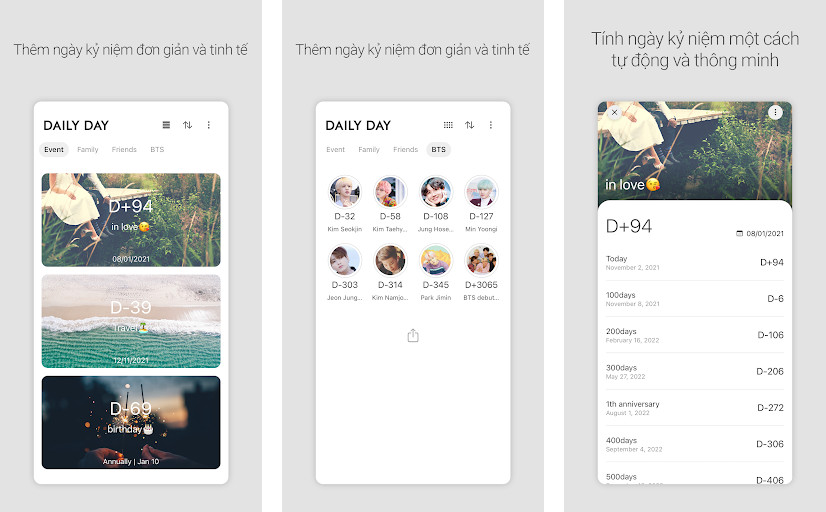 DAILY DAY - Countdown Days - Đếm ngược tùy chỉnh, Hình nền hấp dẫn, Chia sẻ sự kiện