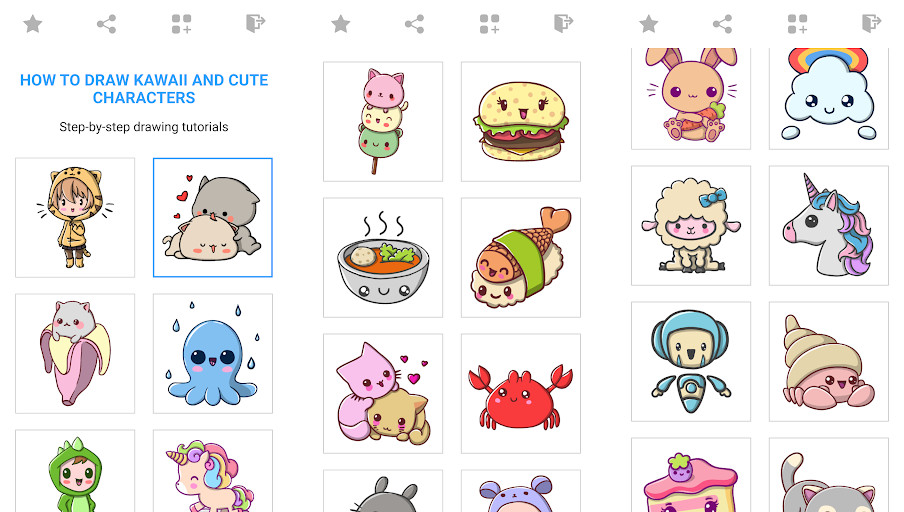 Drawing Kawaii Cute Characters - Học vẽ dễ dàng, Nhiều bài học miễn phí, Giao diện đơn giản