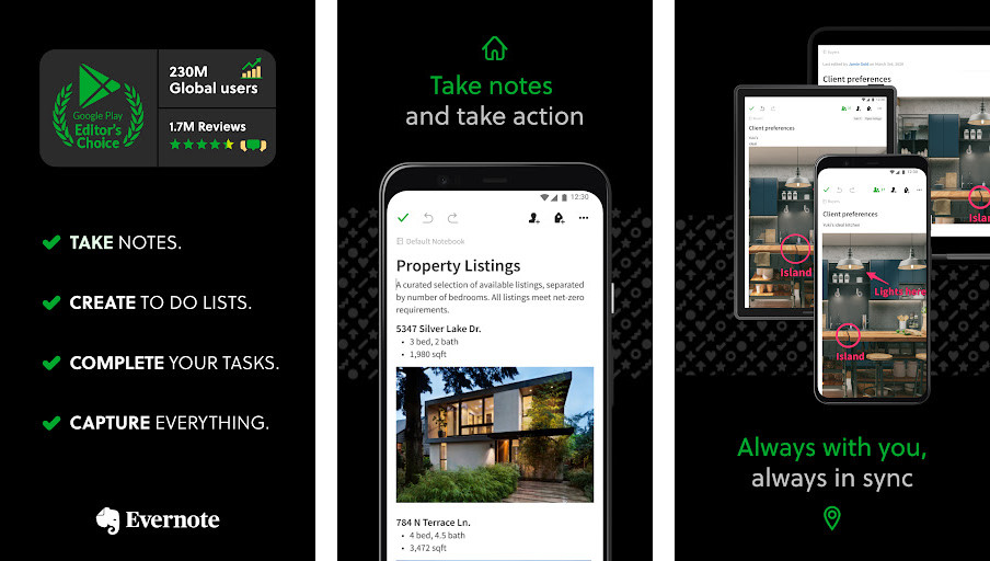 Evernote - Lưu trữ và tổ chức thông tin, Ghi chú, danh sách và tệp đính kèm