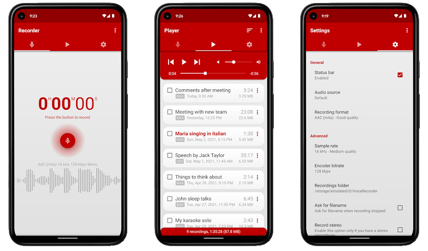 Ghi âm - Ghi âm chất lượng cao, Giao diện thân thiện, Chia sẻ ghi âm dễ dàng