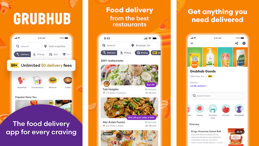 Grubhub - Nhiều ưu đãi khuyến mãi, Đặt món ăn trước, Hỗ trợ khách hàng 24/7