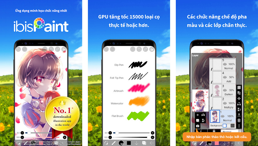 ibis Paint X - Sáng tạo nghệ thuật kỹ thuật số, Nhiều công cụ vẽ và cọ