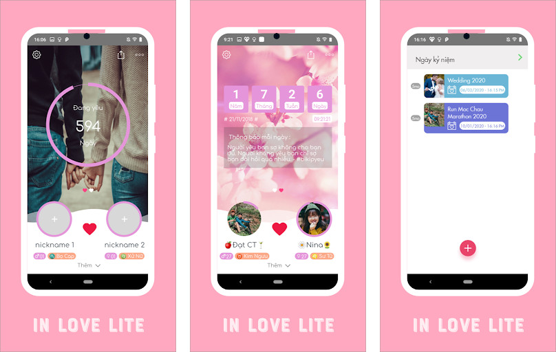 inlove - Counting love days - Đếm ngày kỷ niệm, Giao diện lãng mạn, Nhắc nhở sự kiện