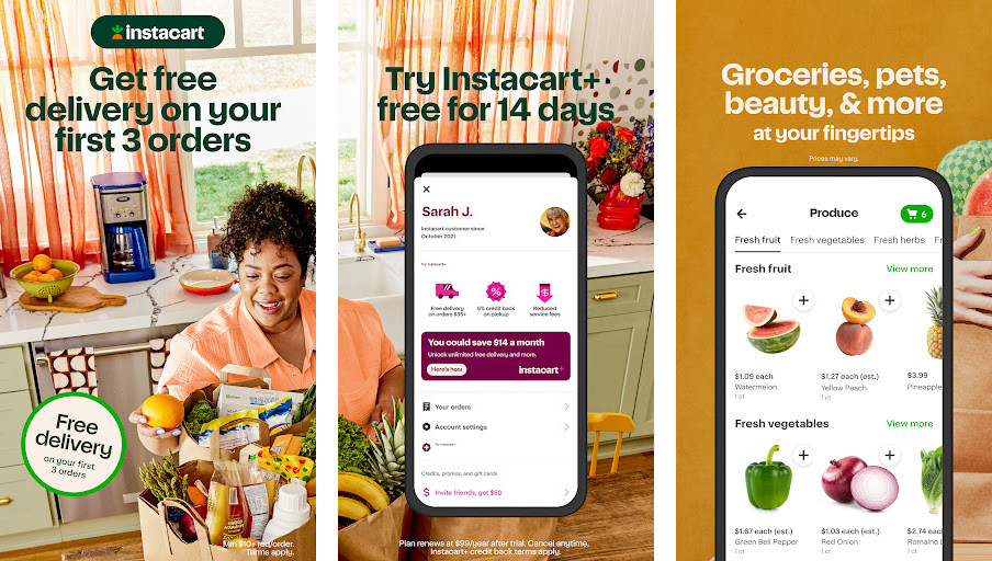 Instacart - Giao thực phẩm tận nơi, Nhiều lựa chọn mặt hàng, Giao hàng nhanh chóng
