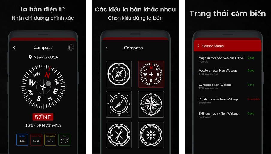 La bàn kỹ thuật số: Chỉ đường - Chỉ đường chính xác bằng la bàn kỹ thuật số, Hiển thị tọa độ, độ cao và tốc độ