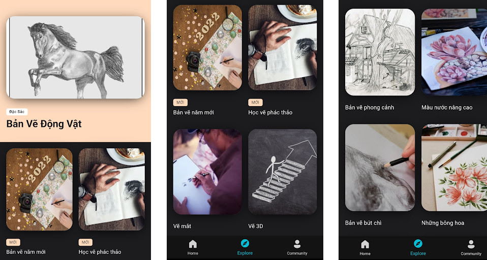 Learn Drawing - Bài học từng bước, Nhiều chủ đề vẽ, Giao diện thân thiện