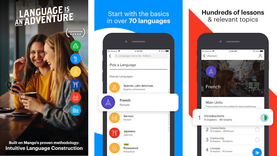 Mango - Học ngoại ngữ, Giọng nói tự nhiên, Bài học tương tác