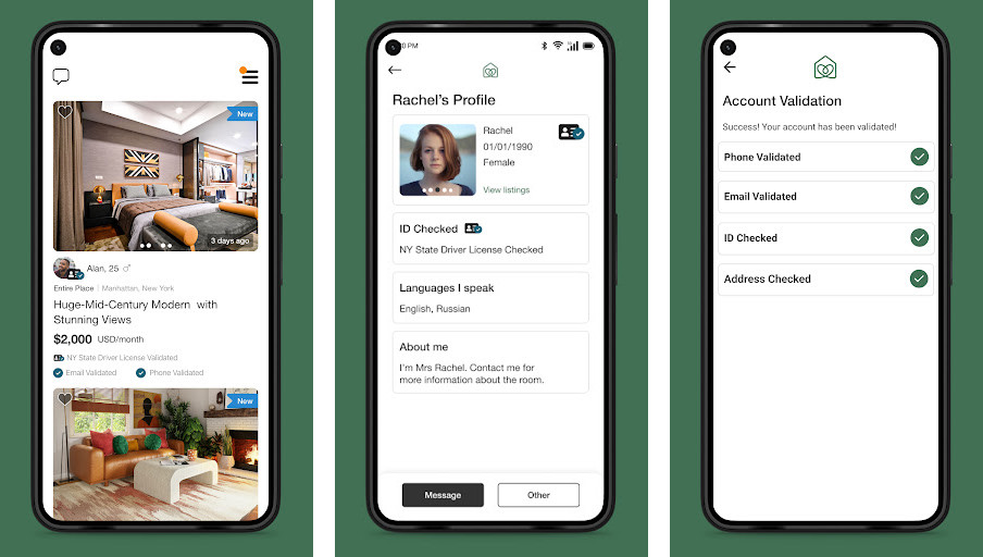 Roomster - Tìm kiếm bạn cùng phòng, Tạo hồ sơ người dùng, Gửi và nhận tin nhắn