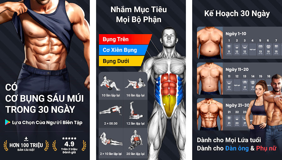 Six Pack in 30 Days - Bài tập chuyên sâu, Hướng dẫn bằng video, Theo dõi tiến trình