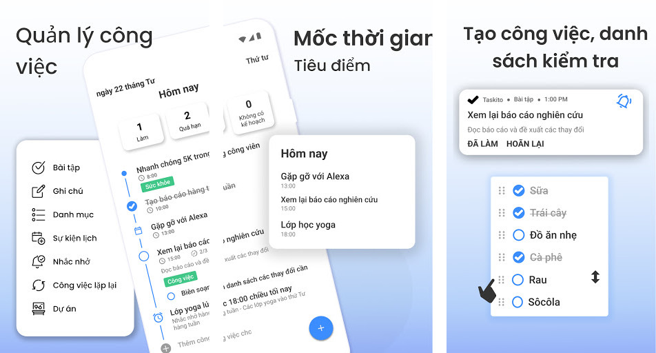 Taskito: To-Do List, Planner - Quản lý danh sách tác vụ, Thiết lập lời nhắc, Tùy chỉnh giao diện