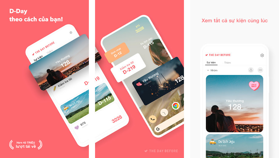 TheDayBefore (Days countdown) - Giao diện đẹp, Đếm ngược chính xác, Nhắc nhở sự kiện