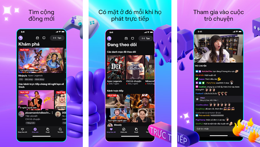 Twitch - Xem các buổi phát trực tiếp về game, trò chuyện, Tương tác với người phát sóng và người xem khác