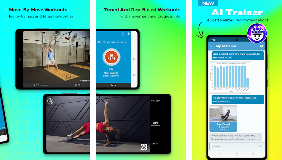 Workout Trainer by Skimble - Chương trình tập luyện cá nhân, Bài tập bằng video hướng dẫn